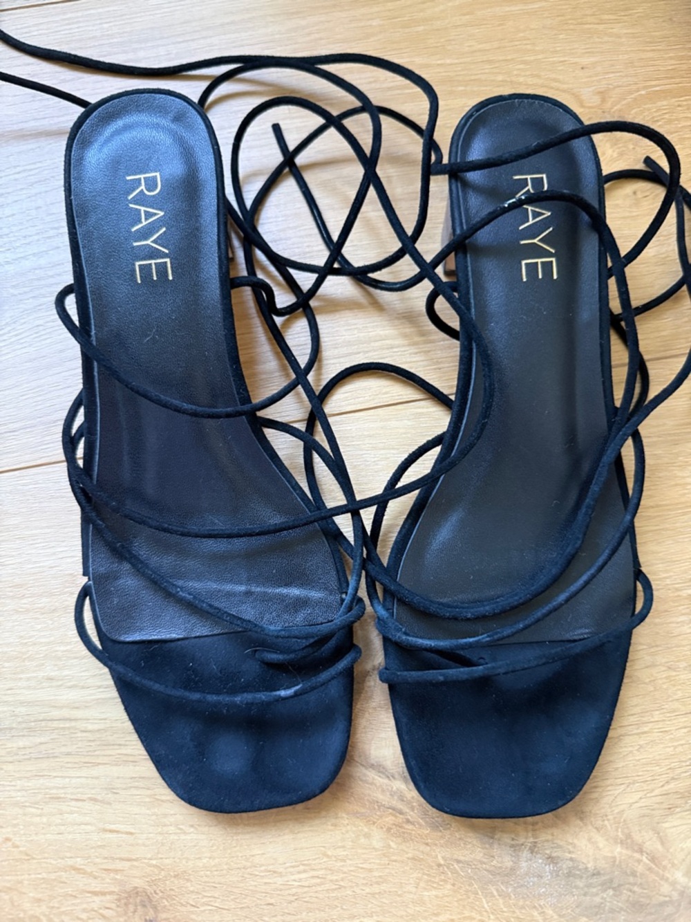 RAYE Black Lace-Up Square-Toe Strappy Sandals